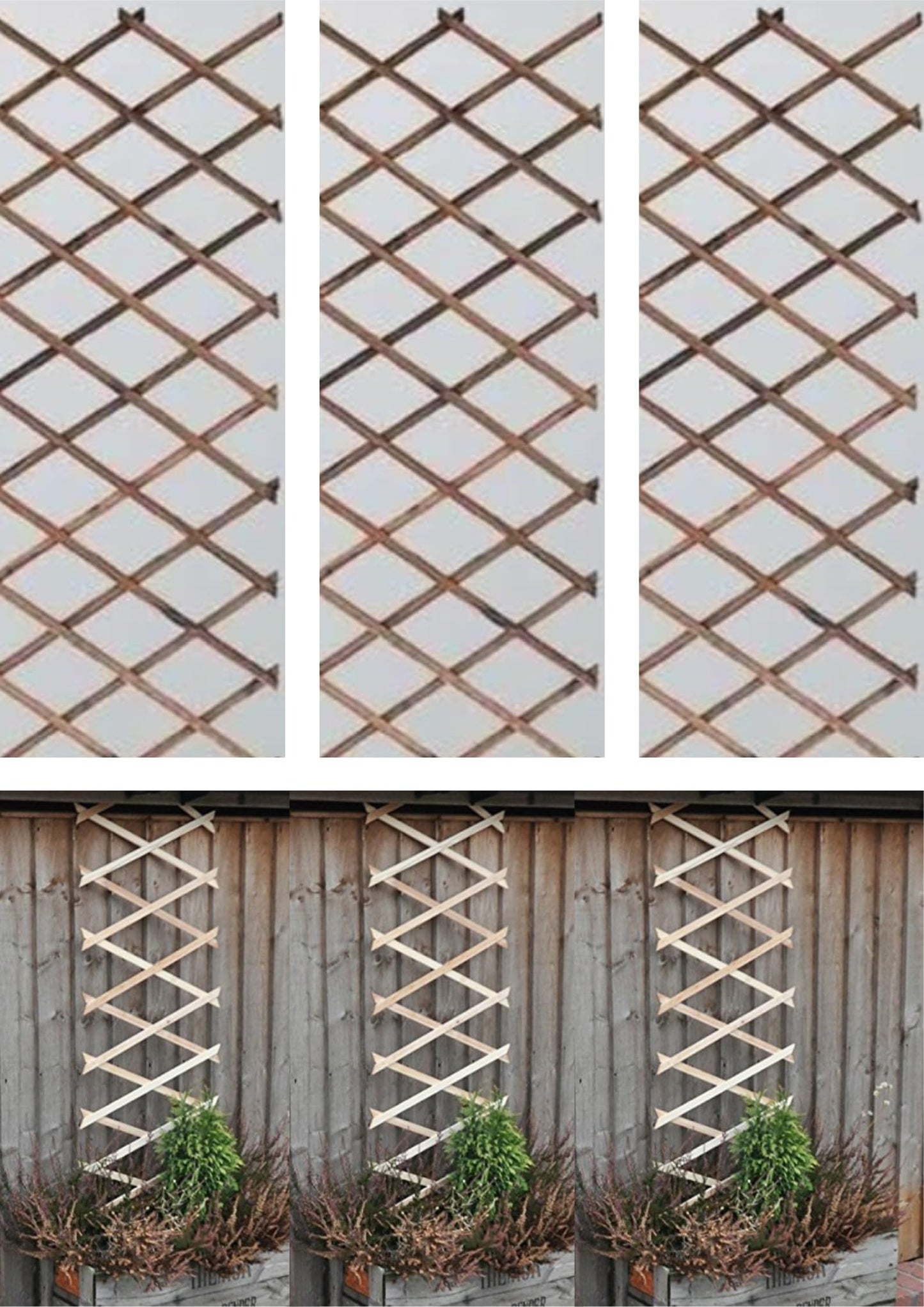 Garden Mile Set of 3 Expanding Wooden Trellis Panels for Garden, Lightweight Lattice Fence Panel, Garden Trellis for Climbing Plants Outdoor - Heavy Duty Durable Flexible Wood Weatherproof - 6ft x 1ft