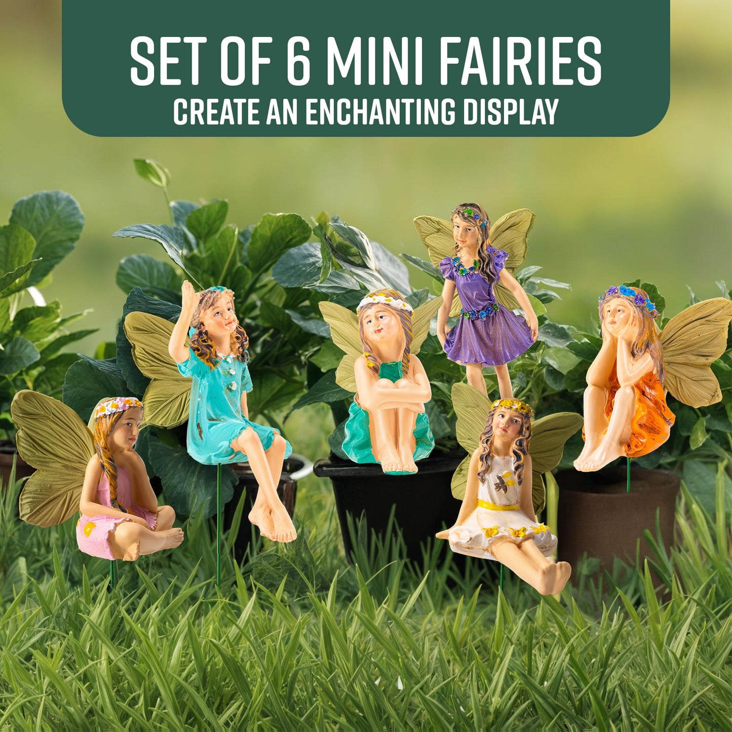 GloBrite Set of 6 Mini Fairies - Garden Outdoor Ornaments Decor Statue Accessories
