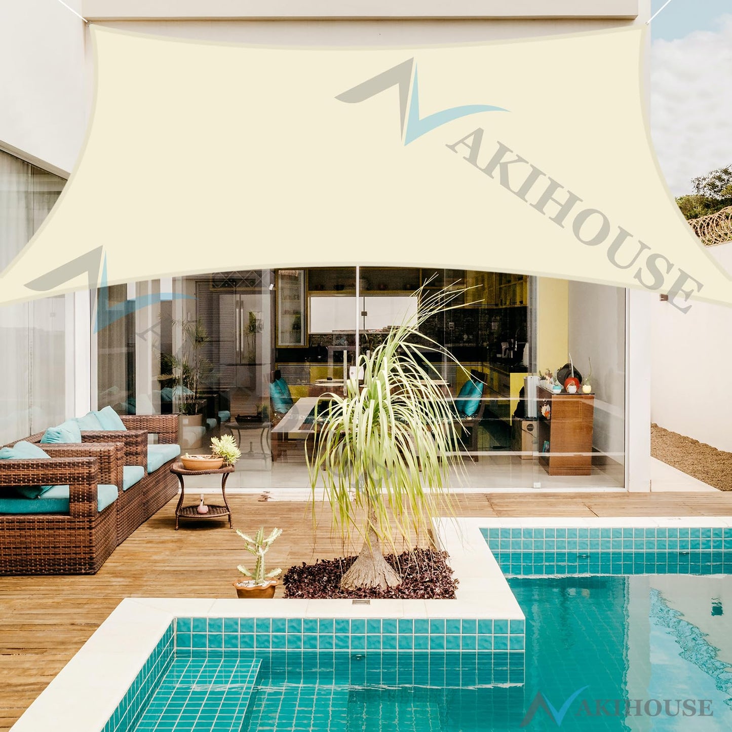 NAKIHOUSE Sun Shade Sail 6m x 4m Rectangle Waterproof Sunscreen Awning Canopy with Fixing Kit 95% UV Block Sun Shades for Outdoors, Garden, Patio, Yard, Party (Cream)