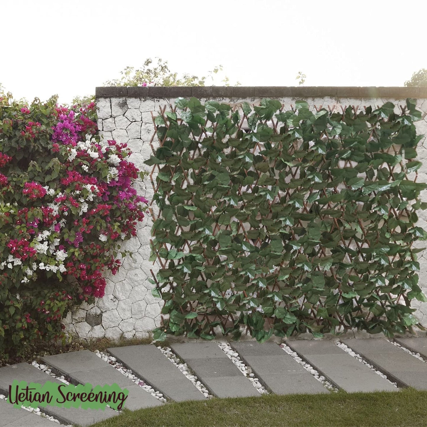 UETIAN Artificial Ivy Screening on Willow Trellis 2m x 1m Fence Hedge Maple Leaf Expanding Garden Cover Wooden