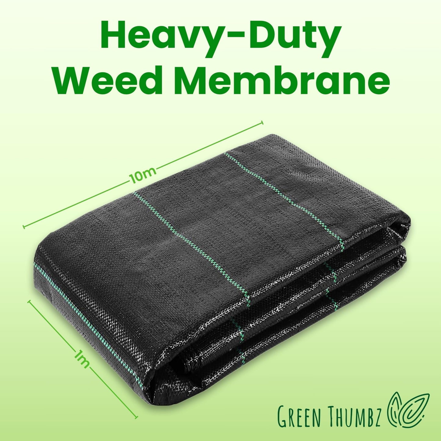 Green Thumbz Heavy Duty Weed Membrane - 1m x 10m Folded Weed Control Membrane 100gsm - Weed Suppressant Membrane for Garden Landscape, Ground Cover, Patios and Weed Control Fabric for Flower Beds