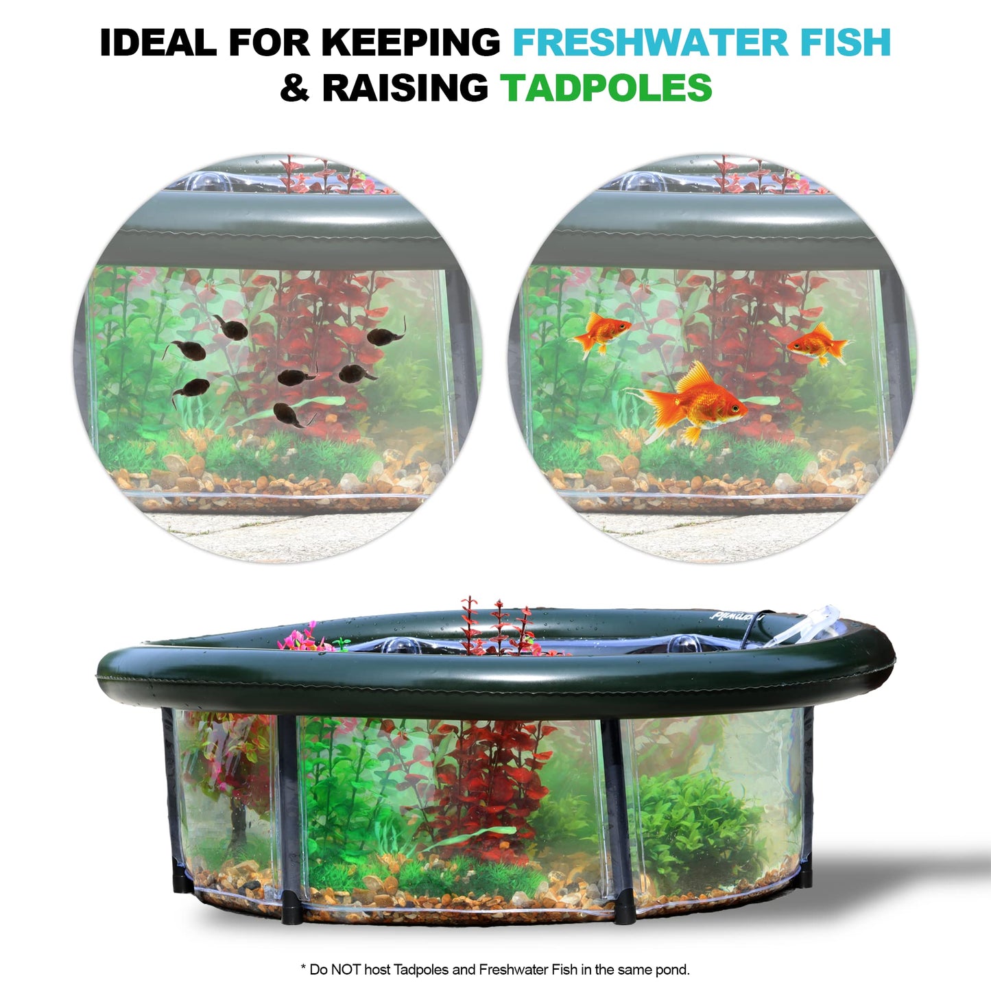 Roamwild Pop Up Pond Garden Water Feature Pond Set - Raised Aquarium For Patio Kit With Easy Fit Aeration Pump - 700mm/27.5 inches Diameter x 270mm/10.62 inches high. Capacity 105 l / 23 Gallons