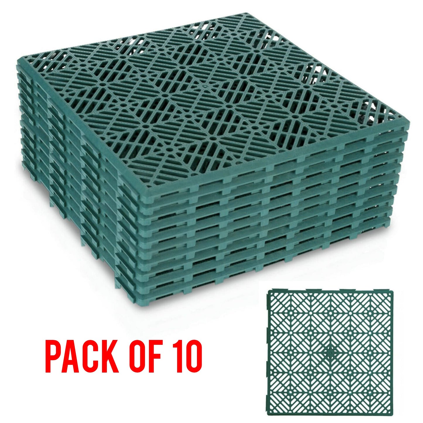 ADEPTNA Interlocking Easy Click Plastic Garden Deck Tiles Nonslip Path Floor Lawn Paving Patio – Durable non-slip Design (10 PACK GREEN)