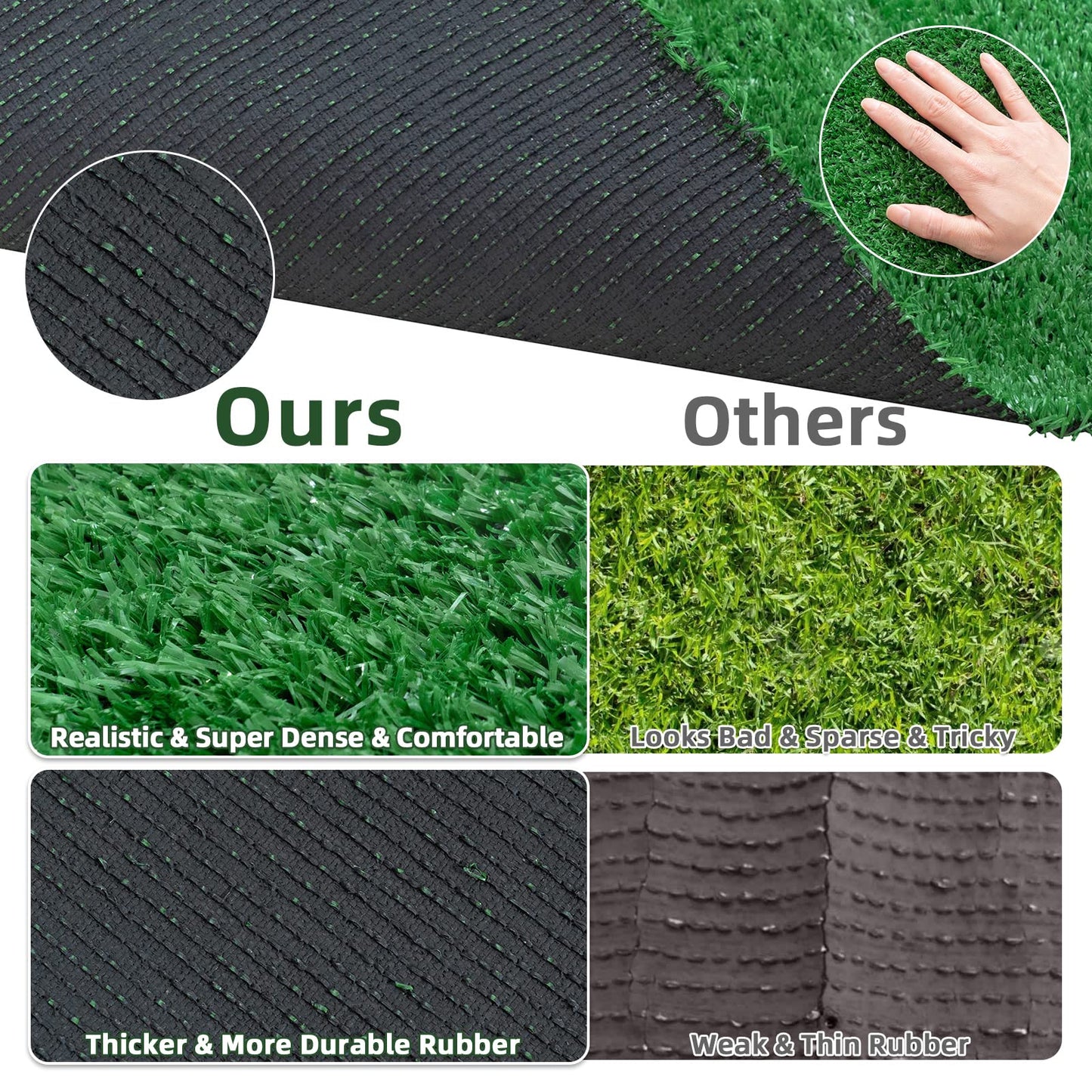 1x4m Army Green Artificial Grass Turf with Natural Looking, 10mm Super Dense Synthetic Fake Grass Rug Mat for Pet Porch Indoor Outdoor Greenery Garden Terrace Playground-Get Your Dream Lawn Now