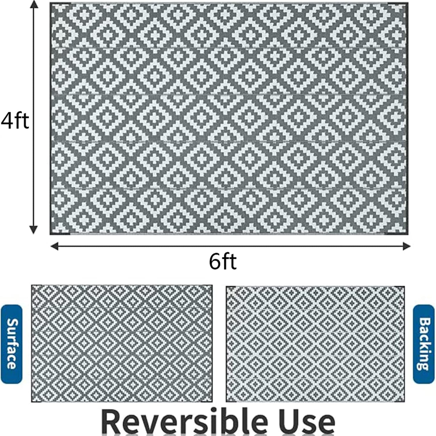 Enipate Geometric Outdoor Rugs for Garden Patios Clearance, 4x6ft Reversible & Easy Cleaning Decking Rug, Portable Comfortable Woven Waterproof Carpet (120x180cm, Grey)