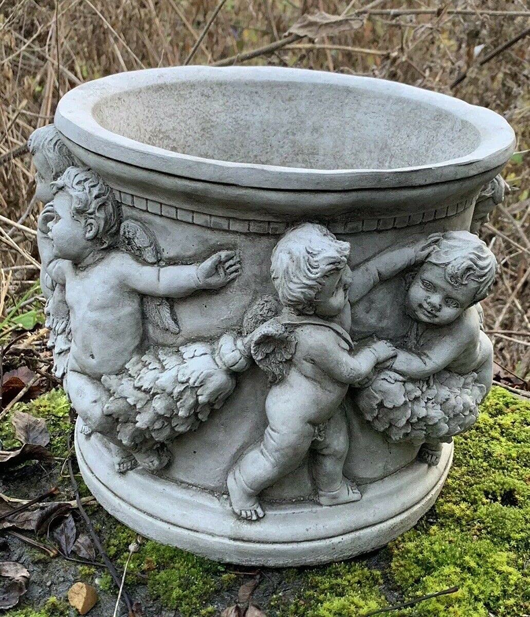 J and L Stone Ornaments STONE GARDEN CHERUB PLANT POT, ROMAN PLANTER ORNAMENT DETAILED GIFT