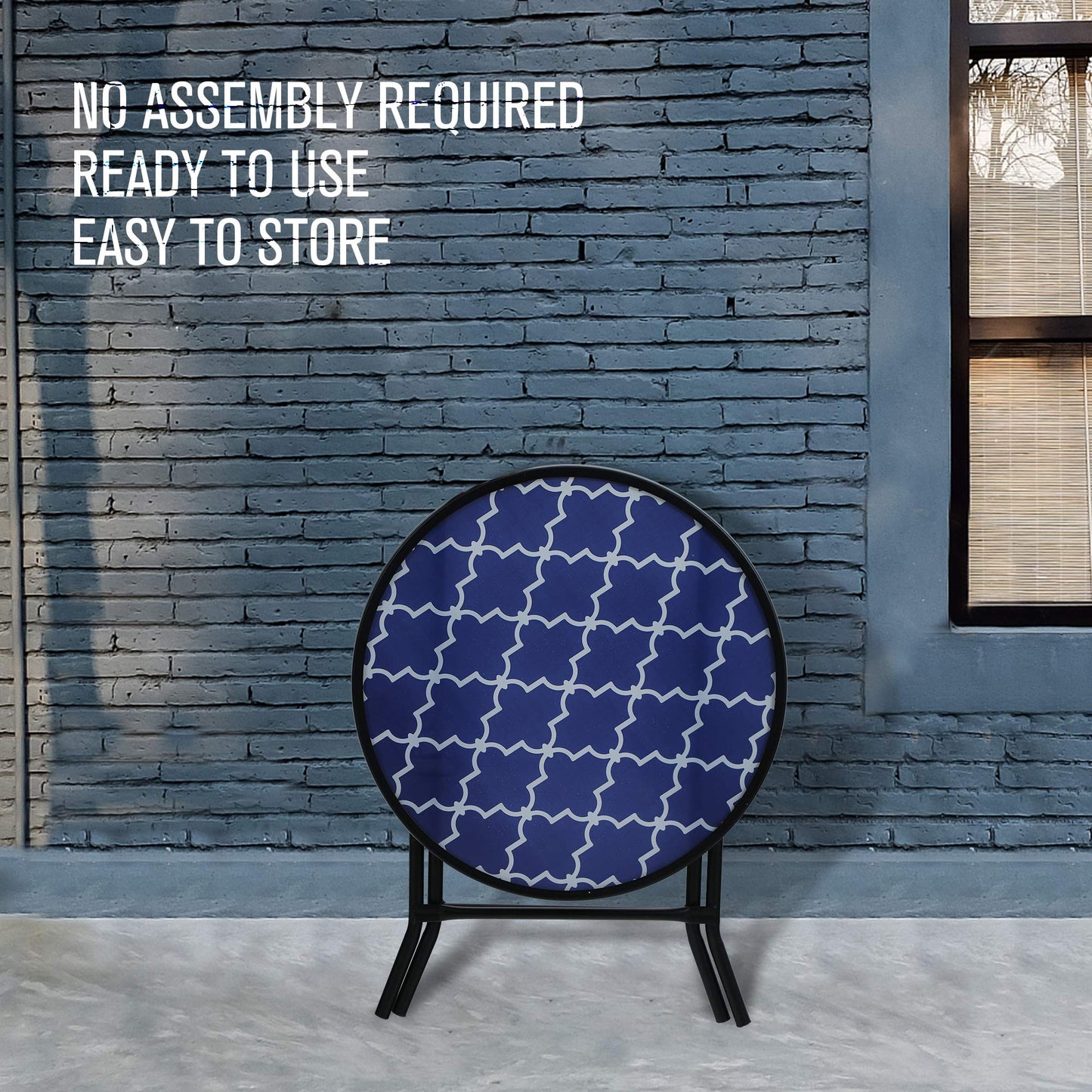 PHI VILLA Folding Side Table, Foldable Coffee Table, Outdoor Garden Table, Small Round Patio Table for Outdoor and Indoor-Blue