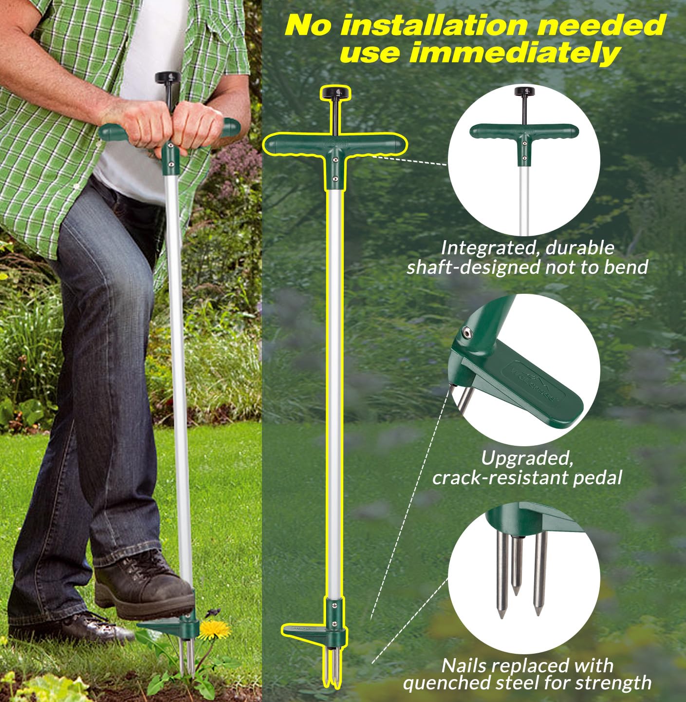 Walensee Weed Puller, Stand Up Weeder Hand Tool, Long Handle Garden Weeding Tool with 3 Claws, Hand Weed Hound Weed Puller for Dandelion, Standup Weed Root Pulling Tool and Picker, Grabber (1 Pack)
