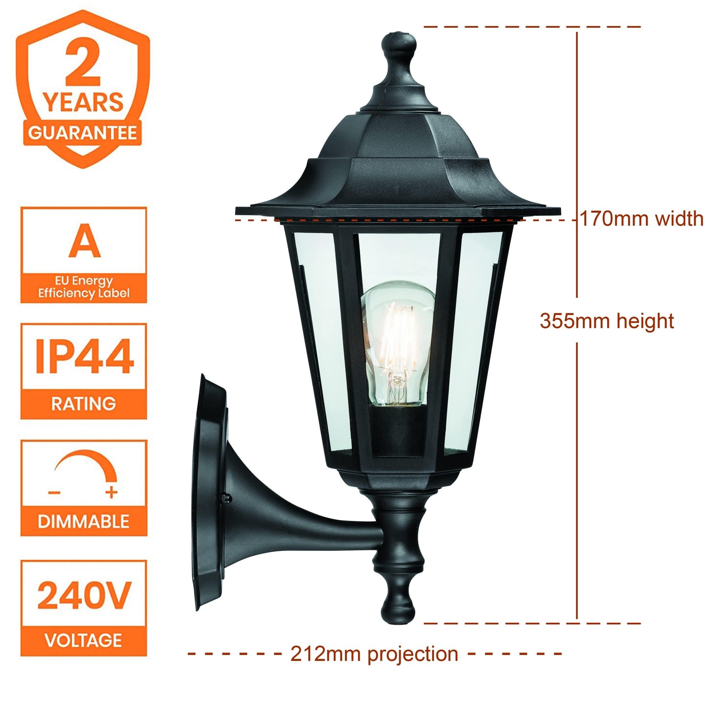 Mayflower Traditional Style Black Outdoor Garden Security Porch Weatherproof Wall Light Lantern IP44 Rated Reversible