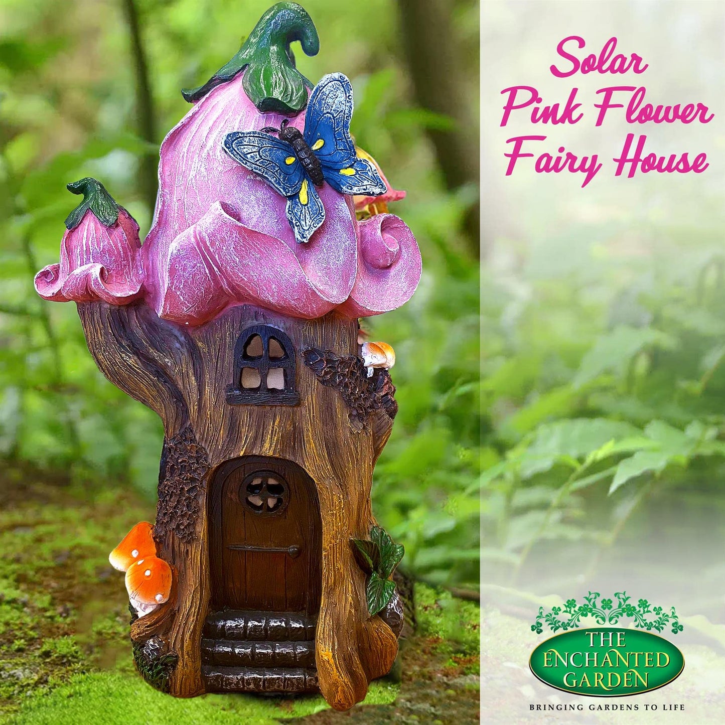 THE ENCHANTED GARDEN Fairy House Pink Flower Ornament Outdoor Decoration Fairy Garden Accessories Statue Elf Pixie Fairies Home