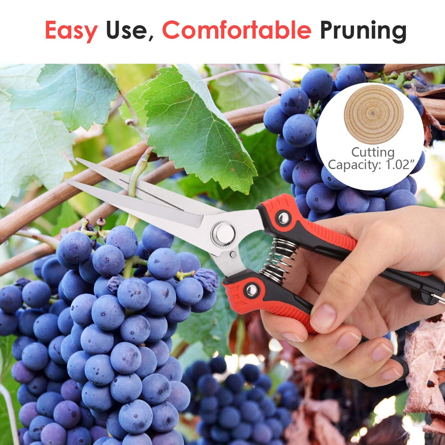 Housolution Pruning Shears, Secateurs, Heavy Duty Stainless Steel Gardening Hand Pruner Pruning Shear Ultra Sharp Multi-Purpose Garden Scissors for Fruit Picking, Trimming Plants Flowers, Black&Red