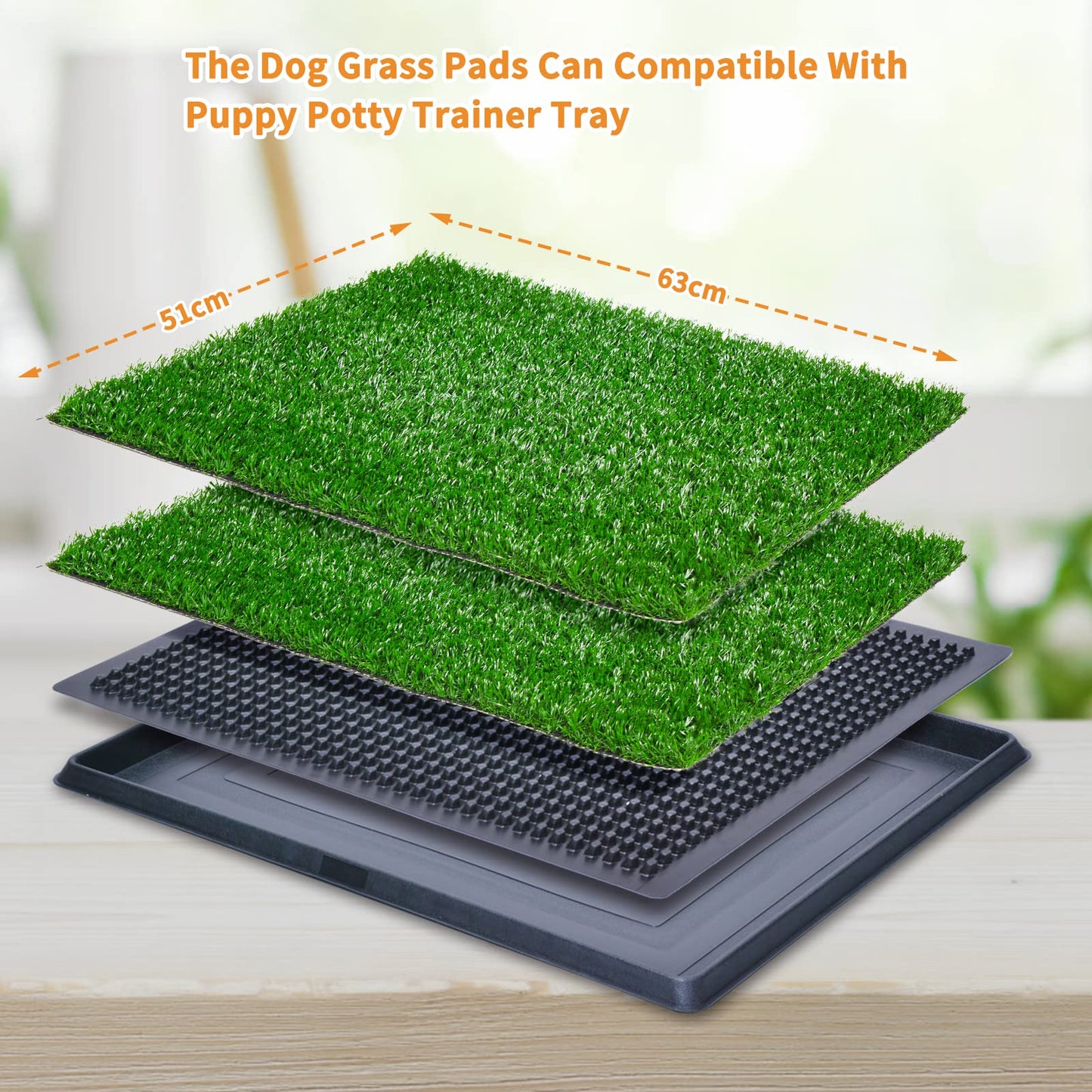 PICK FOR LIFE Puppy Potty Pad Grass Mat, Dog Grass Pee Pads, Artificial Turf Pet Grass Mat Replacement for Puppy Potty Trainer Indoor/Outdoor Use - Set of 2 (51 x 63 cm)