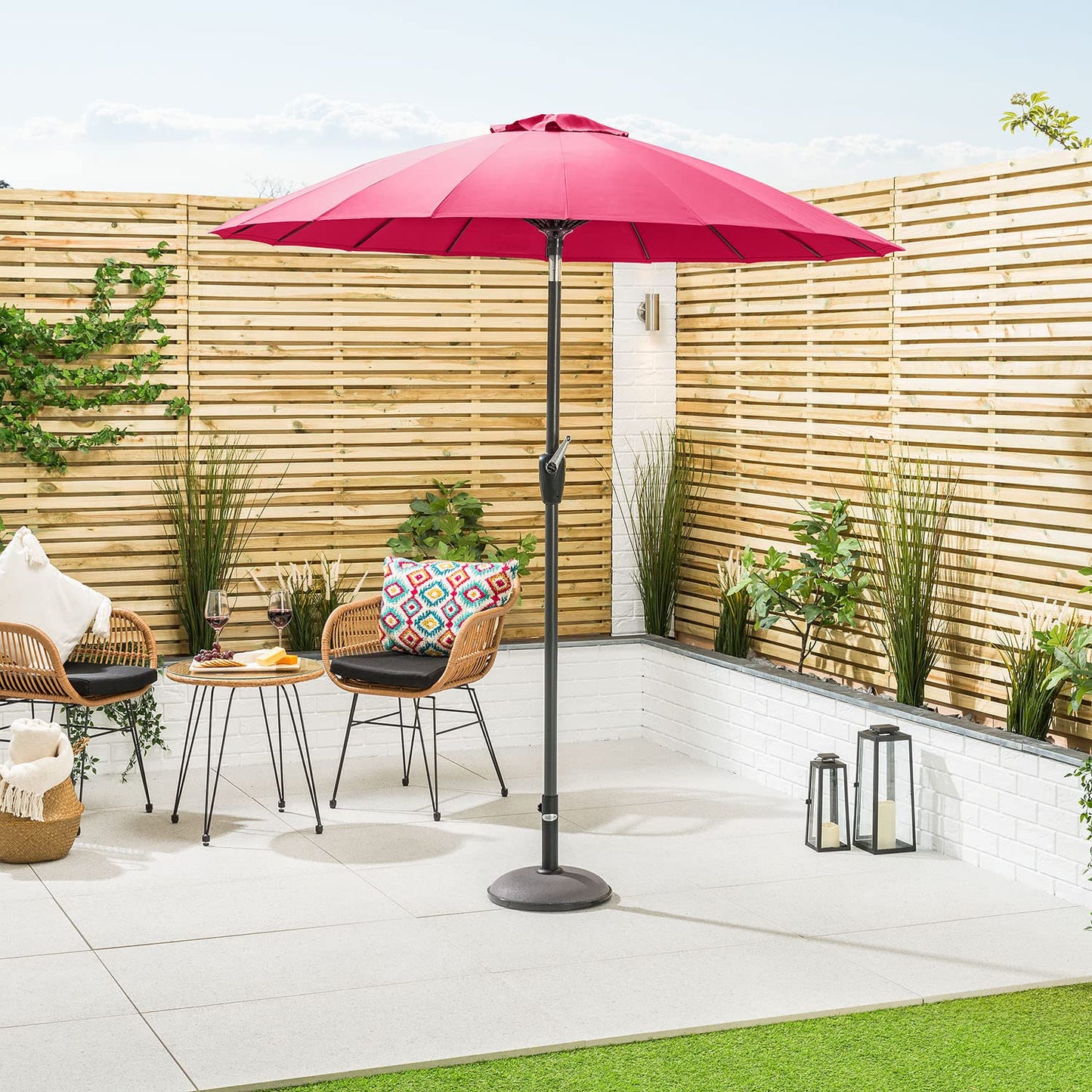 Shanghai Parasol Garden Umbrella Adjustable Tilting Sun Shade with UV Protection and Crank 2m (Raspberry)