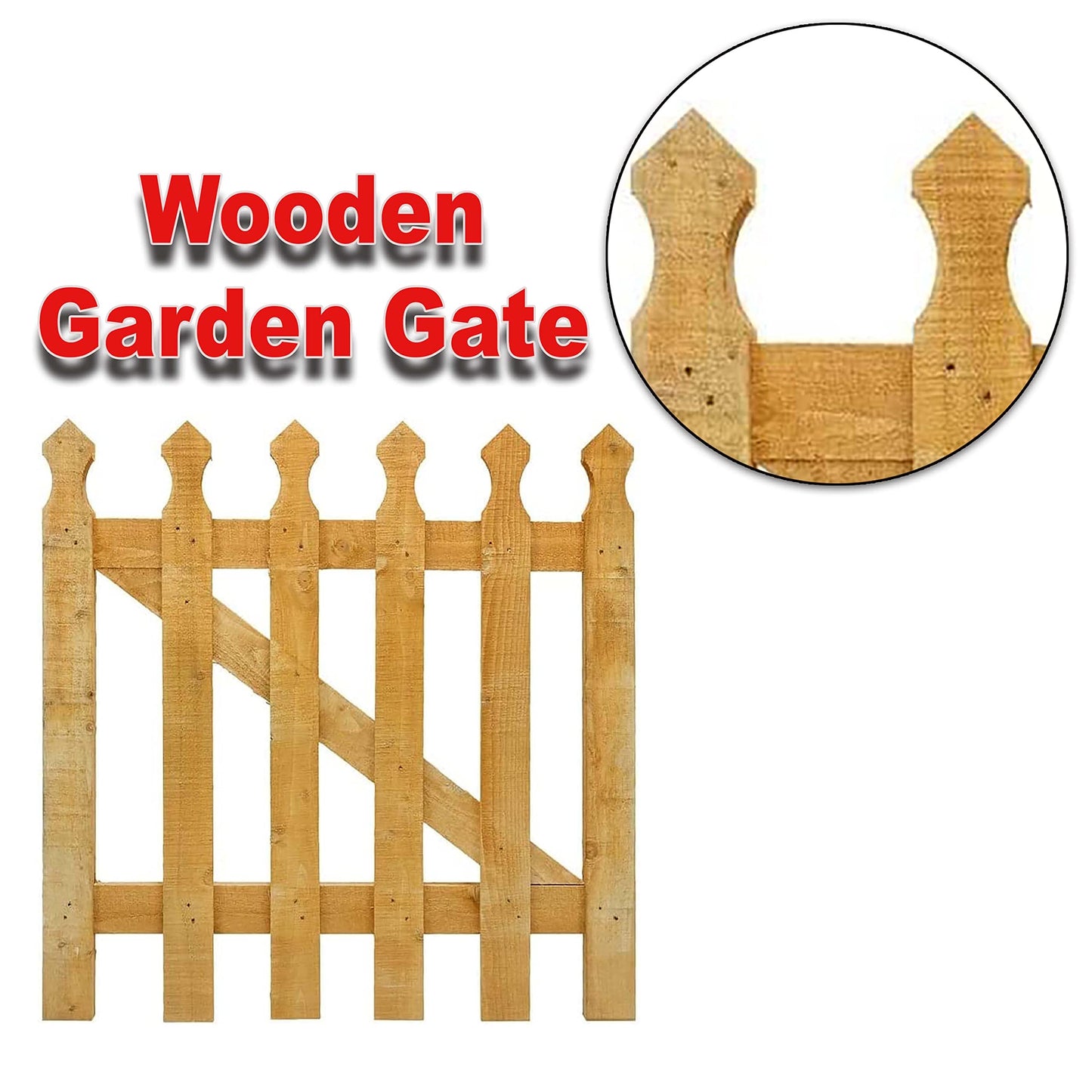 AAMEN 3x3ft Wooden Garden Gate, Picket Garden Wood Timber Gate, Round Top Picket Garden Gate, Decorative Garden Wicket Gate, Outdoor Wooden Stair Gate, Golden Brown Swing Gates-(90x4.5x87cm)