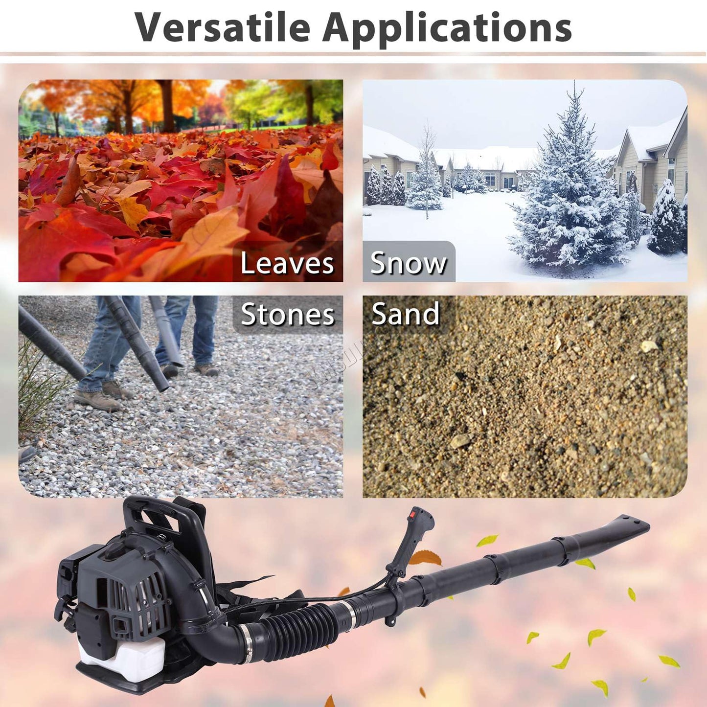 SwitZer Petrol Backpack Leaf Blower Snow Sand Stones Blower 291kmph Air Speed 52cc 2-Stroke Engine Support Harnesses Anti-Vibration 50 Minutes Per Litre Fuel Efficiency Adjustable Straps Grey