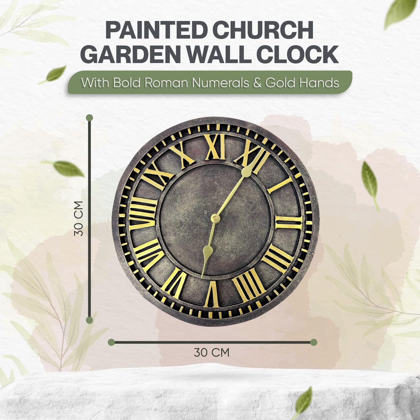 HH Home Hut Outdoor indoor Garden Wall Clock Hand Painted church clock 30cm rust