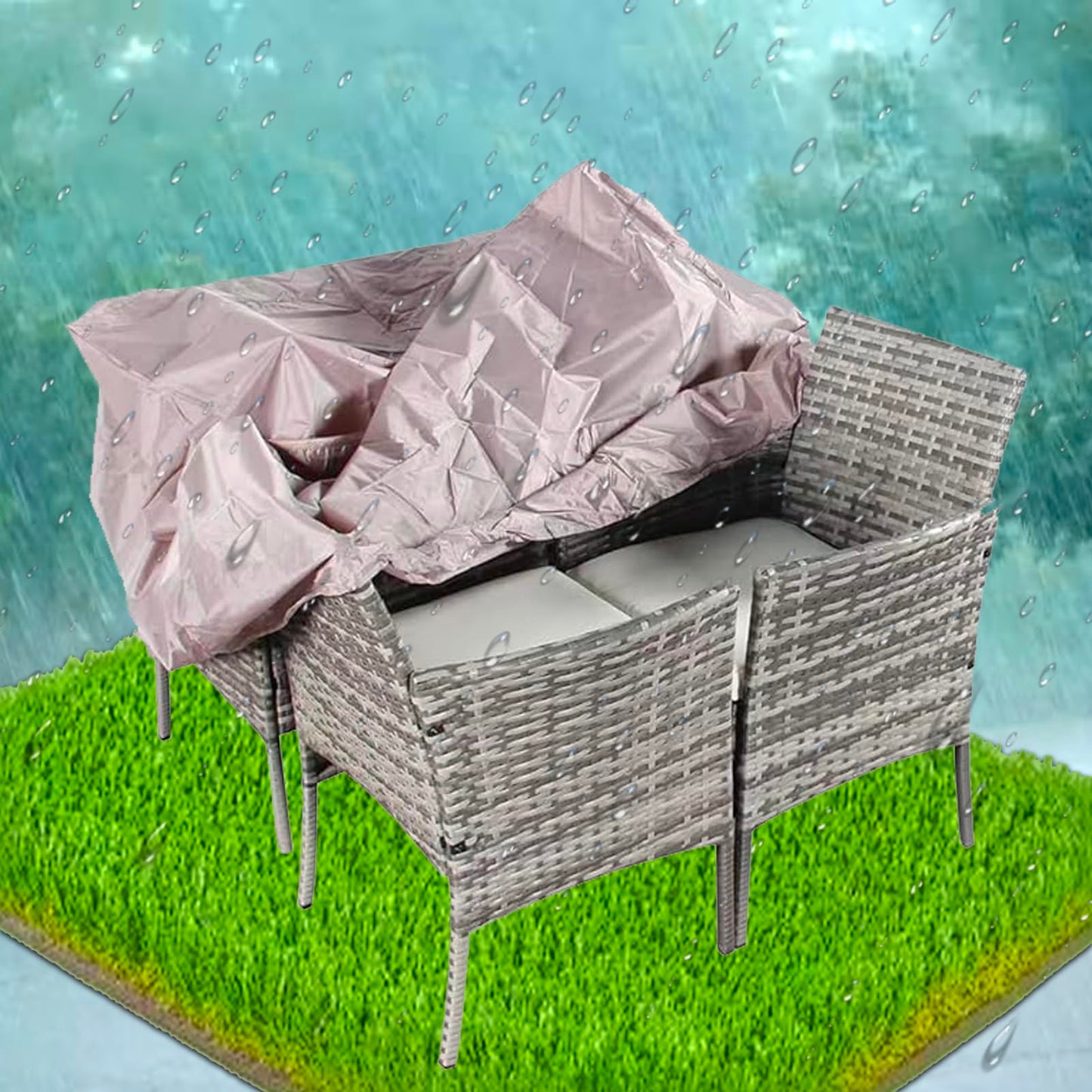 COSMO BUY 4 Piece Rattan Garden Furniture Set Outdoor Patio Sofa, table and chairs garden table Ideal for Pool Side, Balcony, Outdoor and indoor Conservatory Patio Set (Grey with Rain Cover)