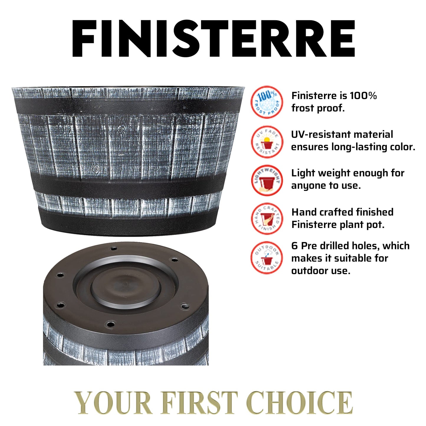 SG Traders 40cm Large Round Barrel Tub Planter, Indoor Planter With Drainage Holes, Outdoor Garden Plant Pot Flower Pots Planters Patio Perfect For Growing Herbs, Flowers, Vegetables Barrel Planters