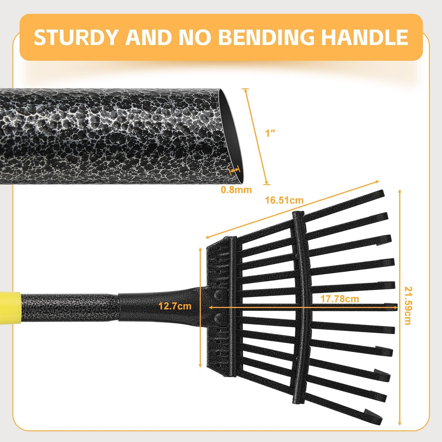 Garden Leaf Rake 5 FT, 21 cm Width 152 cm Long Heavy Duty Small Leaf Rake 11 Tines, Adjustable Steel Handle,Garden Leaf Rake Shrub Rake for Collecting Debris in Flower Bed, Delicate Plants, Lawn ,Yard