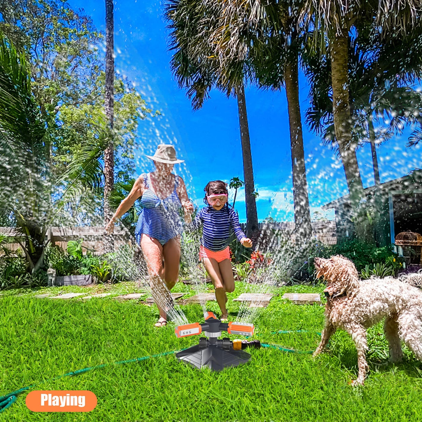 Garden Sprinkler,Automatic 360 Degree Rotating Garden Sprinkler with Quick Connectors