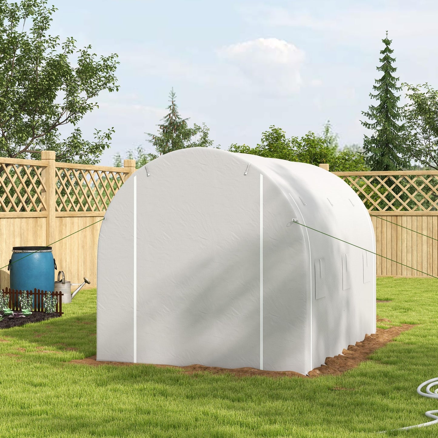 Outsunny 3 x 2 m Polytunnel Greenhouse with Galvanised Steel Frame and PE Cover, Walk-in Greenhouse with Mesh Windows and Zipped Roll-up Door, White