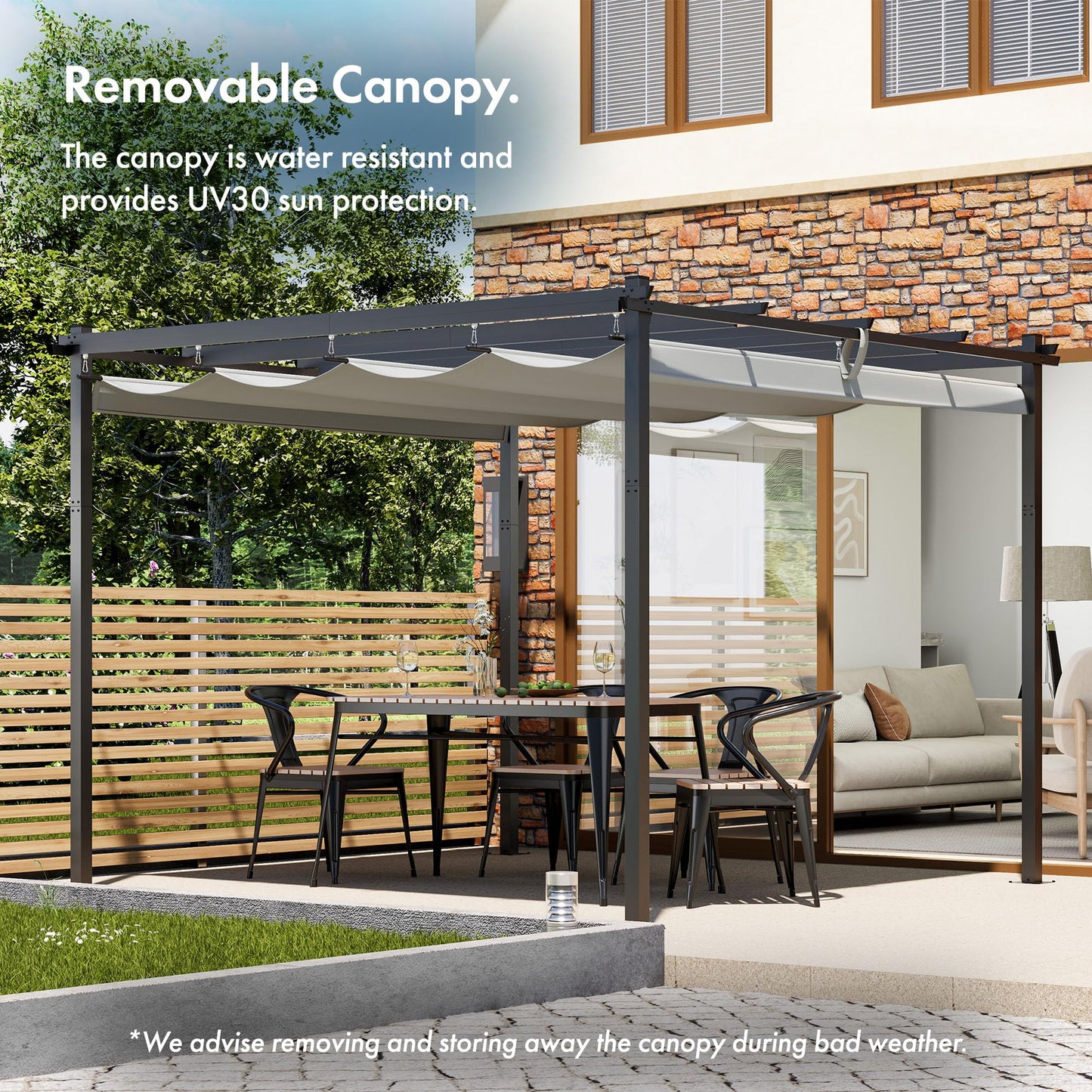 VonHaus Pergola with Retractable Roof 3 x 3 x 2.2m – For Garden, Outdoor, Patio – Weatherproof, Removable Polyester Canopy, Carry Bag for Canopy, 2 Person Assembly, Powder Coated Steel Material