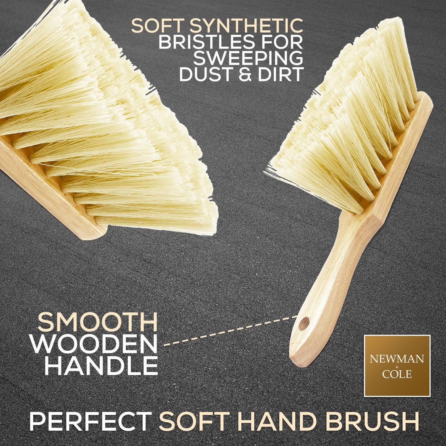 Newman and Cole Natural Wooden Hand Brushes - Choose from Hard Stiff Bristle Brush or Soft Brush with Natural or Synthetic Bristles - 1 x Soft Synthetic Bristle Hand Brush