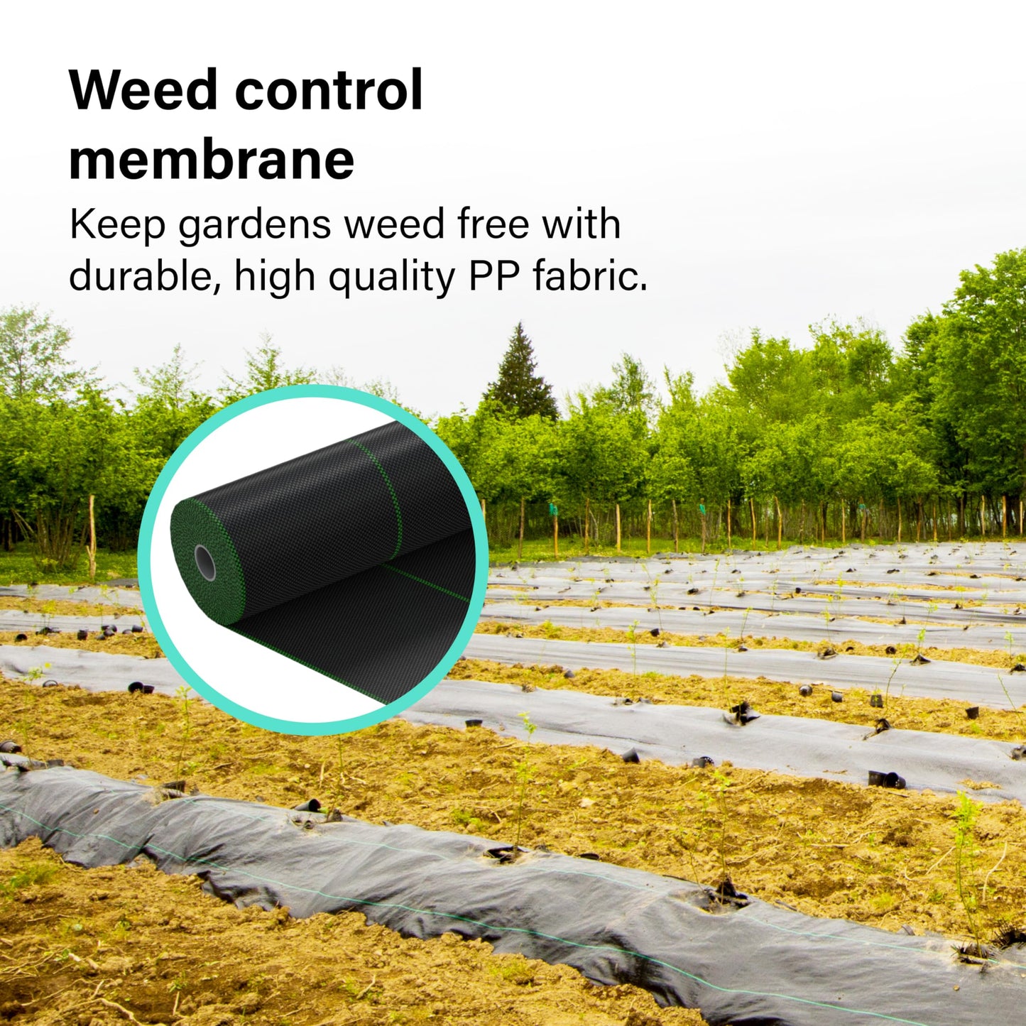 2mx50m Heavy Duty Weed Control Membrane Garden Weed Barrier Fabric for Landscaping Driveway Gravel Artificial Grass Lawn Underlay Woven Roll Ground Cover Weed Block Patios, Garden, Flower Beds Black