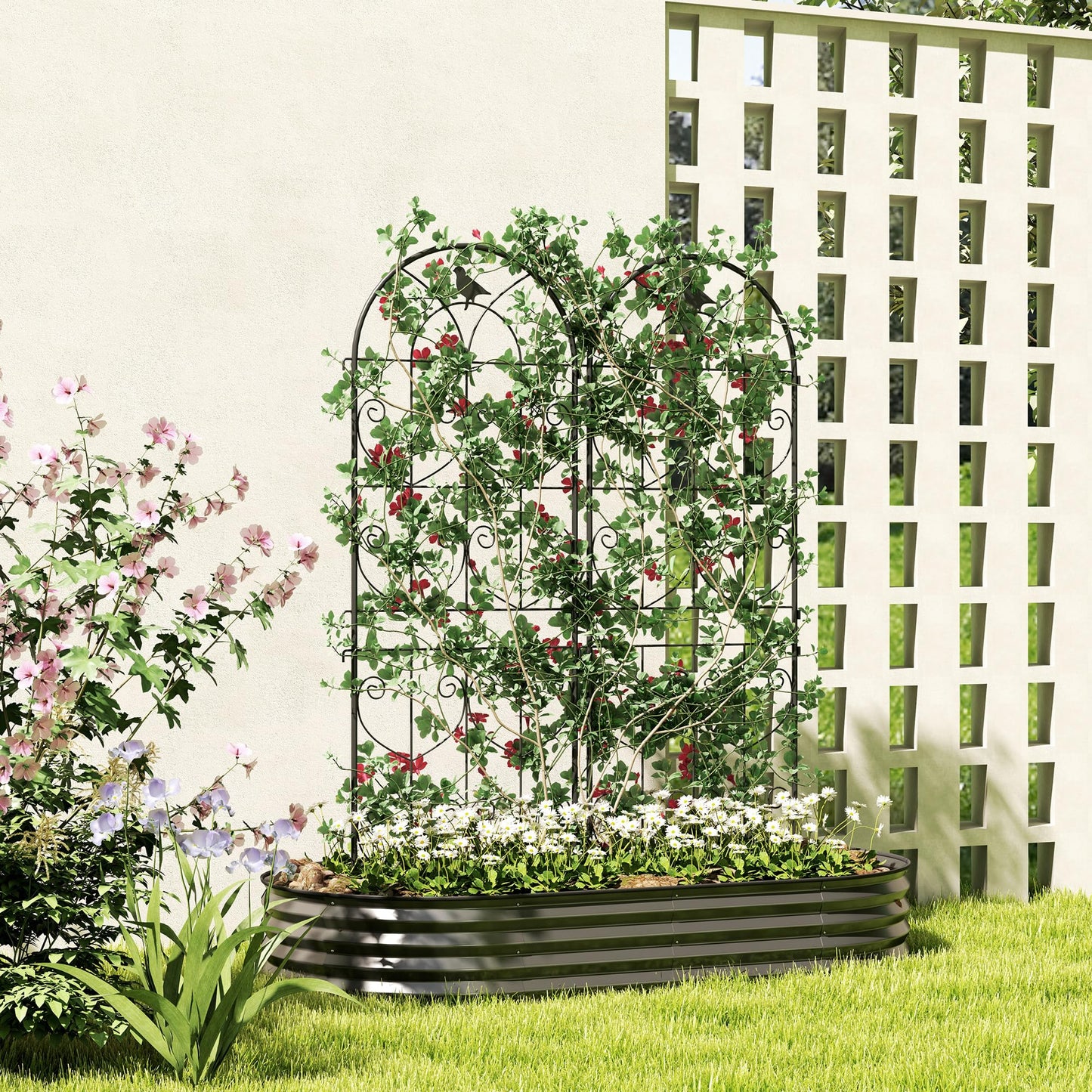 Outsunny Set of 2 Metal Garden Trellis, Decorative Trellis Panels for Climbing Outdoor Plants, Vegetables, Vines, Flowers, 150 x 50cm