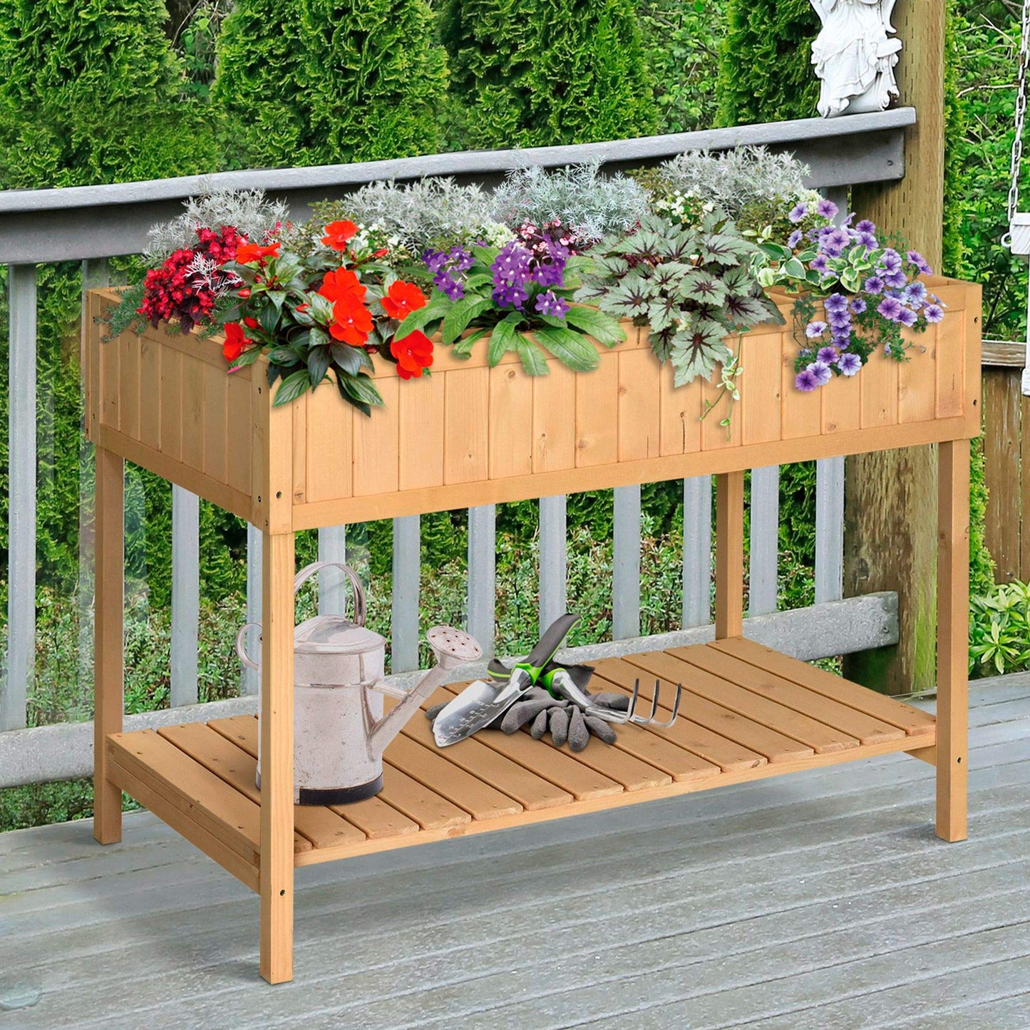 Outsunny Wooden Herb Planter with 8 Pocket, Raised Bed Container Garden Planter Boxes, 110L x 46W x 76Hcm, Natural