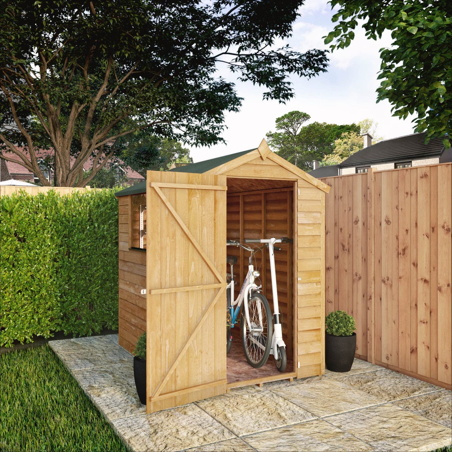 WALTONS | 6 x 4 Overlap Wood Storage Shed | Apex Roof | 7mm Overlap Cladding | Wooden Garden Storage Shed | Single Door | Windows |10 Year Anti Rot | 6 x 4 6ft 4ft