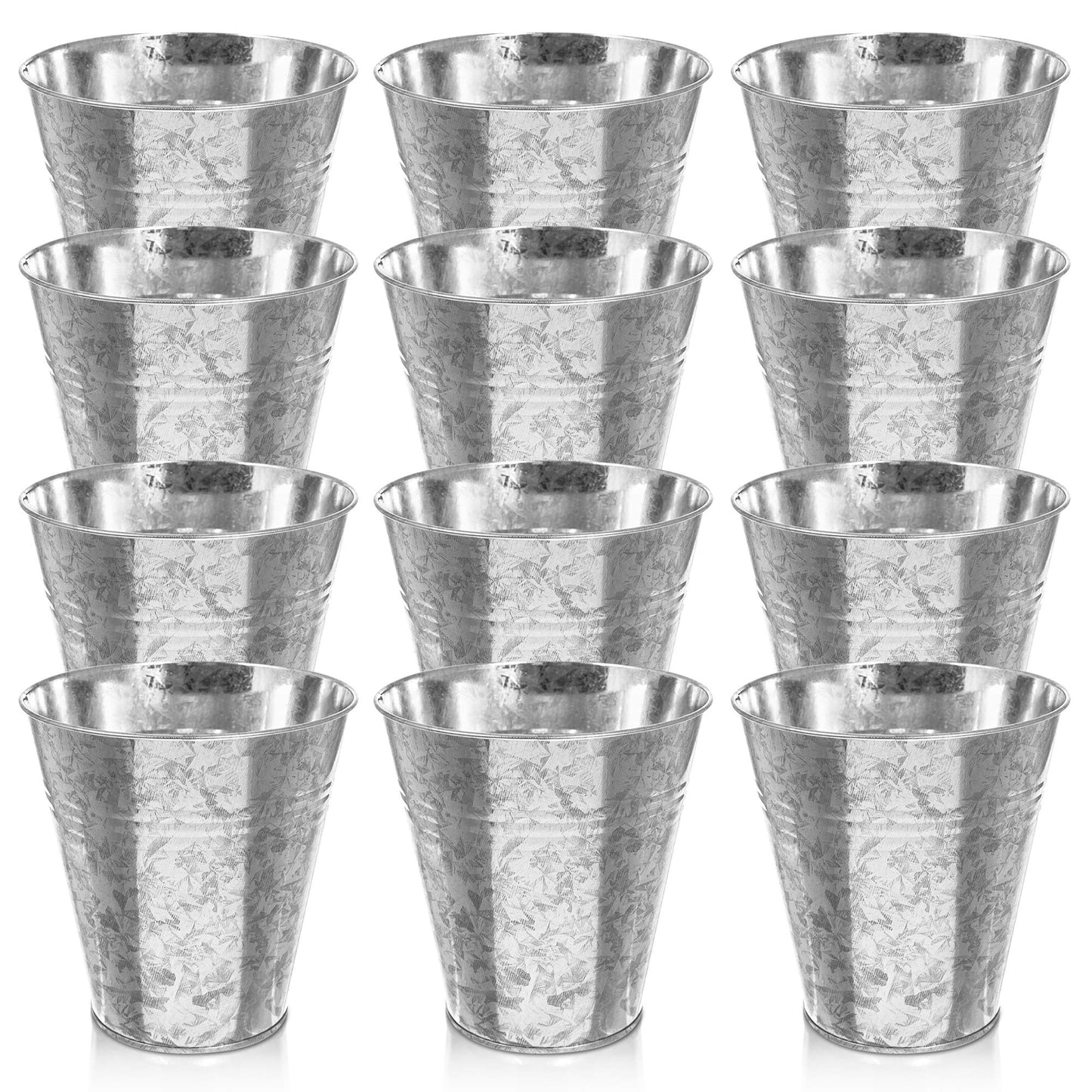 LIVIVO Pack of 12 Galvanised Iron Metal Flower Pots in Weather Resistant Metal for Indoor or Outdoor Use, Great for Plants, Herb Collection, Flowers and Shrubs