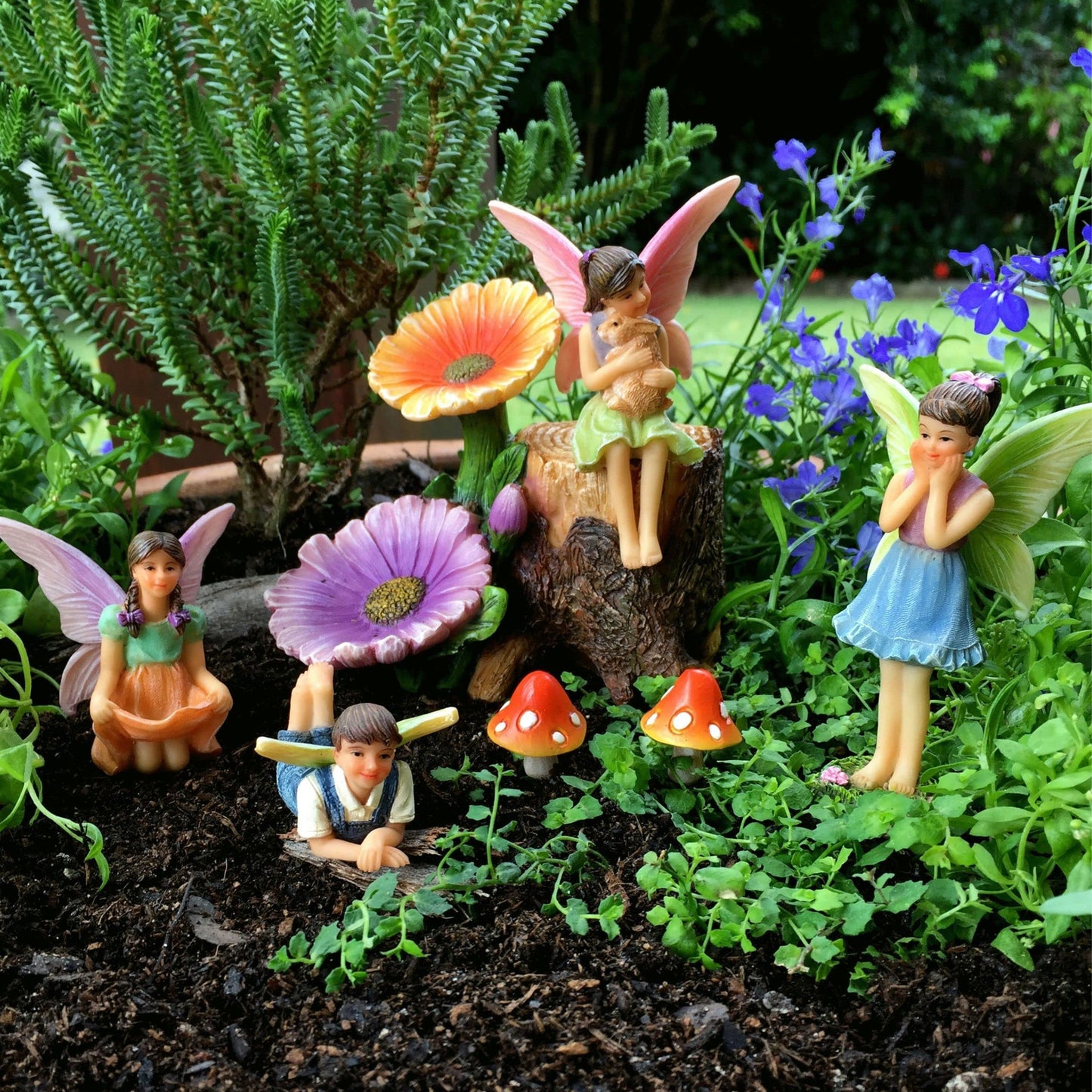 PRETMANNS Fairy Figures with Accessories for an Outdoor Miniature Garden – A Colourful Resin 7-Piece Ornament Set – An for any Season