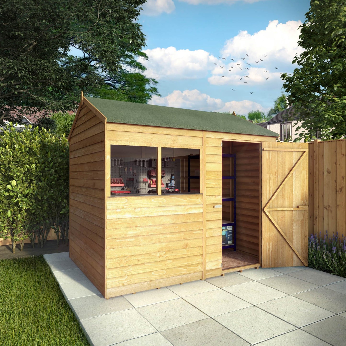 WALTONS 8 x 6 Overlap Storage Shed | Reverse Apex Roof | 7mm Overlap Cladding | Wooden Garden Storage Shed | 10 Year Anti Rot Guarantee | 8 x 6 8ft 6ft