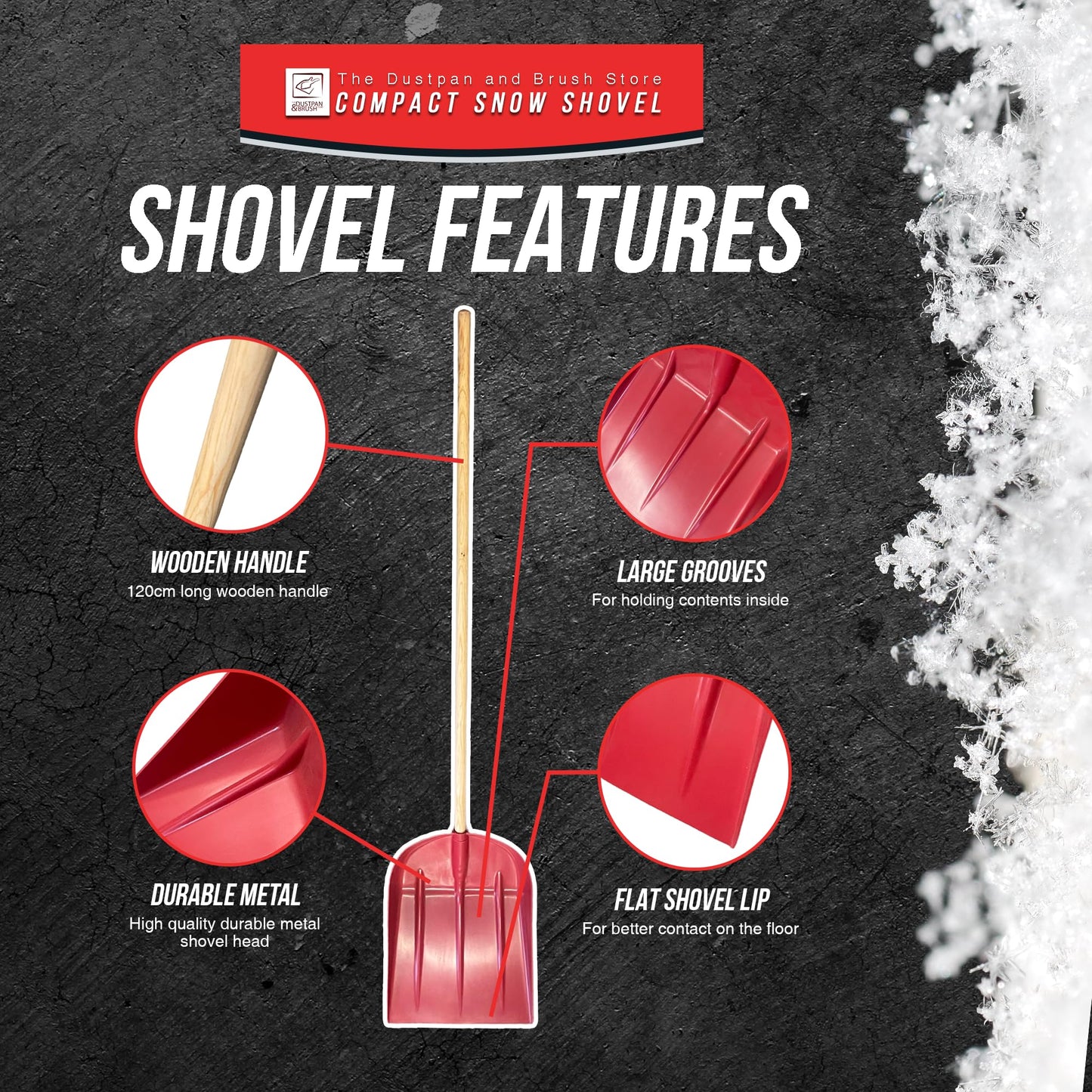 Heavy Duty Snow Pusher – 30cm Wide Plastic Head, 120cm Long Wooden Handled Multipurpose Shovel for Snow and Garden Debris