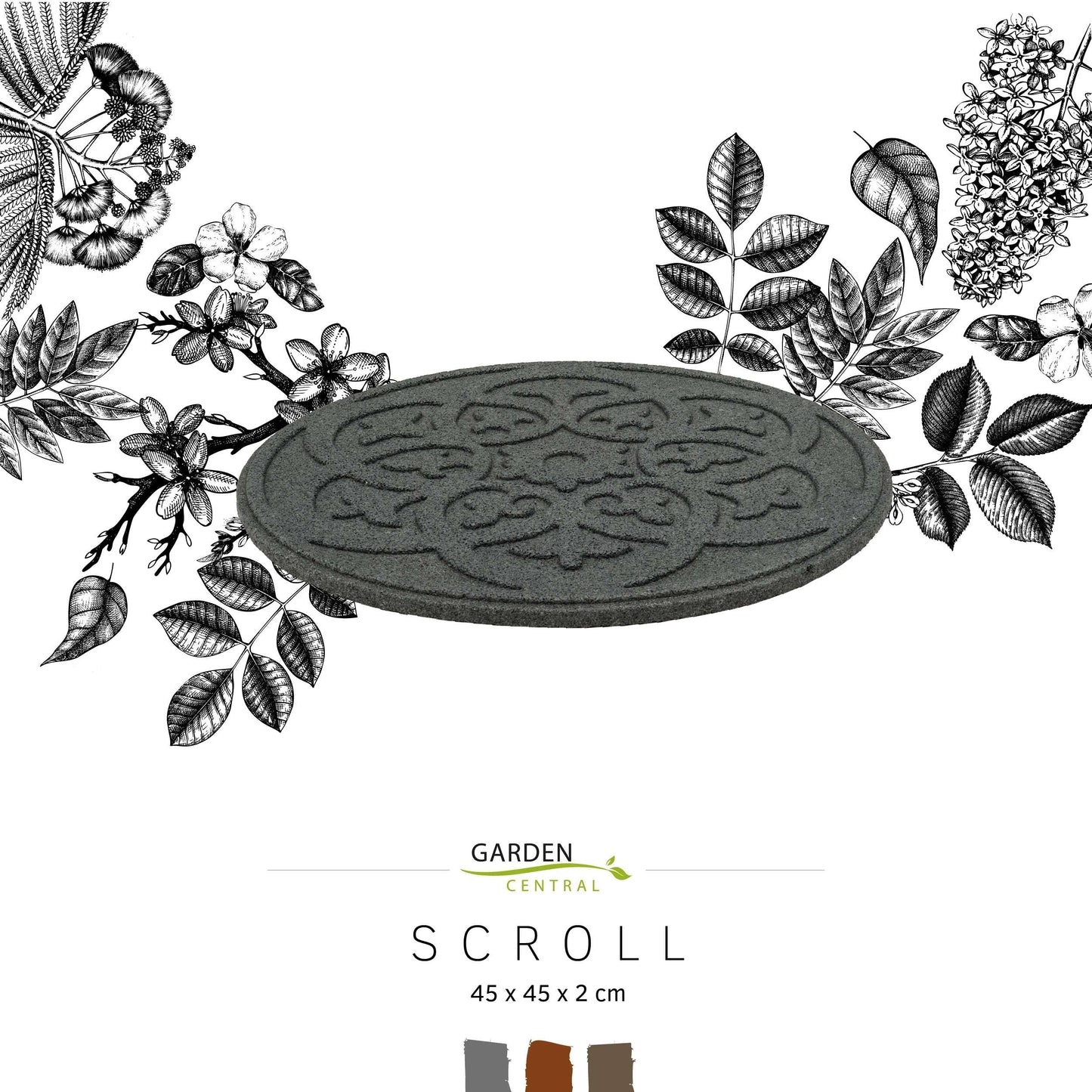 Nicoman SCROLL Garden Stepping Stone Recycled Rubber Steps Hard Wearing Heavy Duty Outdoor Pathway Tiles- (Grey, Dia.46cm, Set of 1)