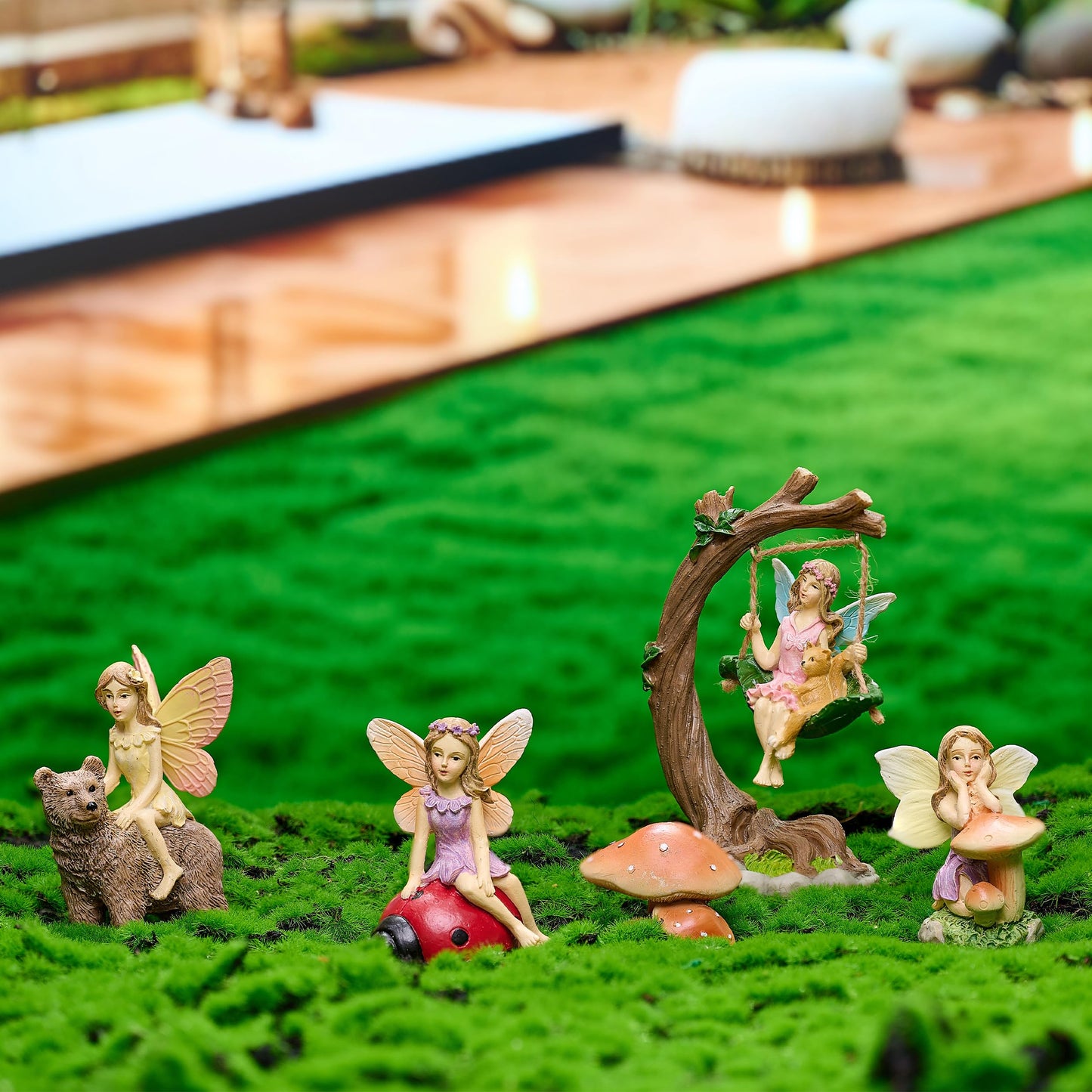 TERESA'S COLLECTIONS Garden Ornaments Outdoor, Set of 5, Cute Fairies Statues, Waterproof Resin Fairy Garden Accessories, Fairy Gifts Ornaments, Indoor Outdoor