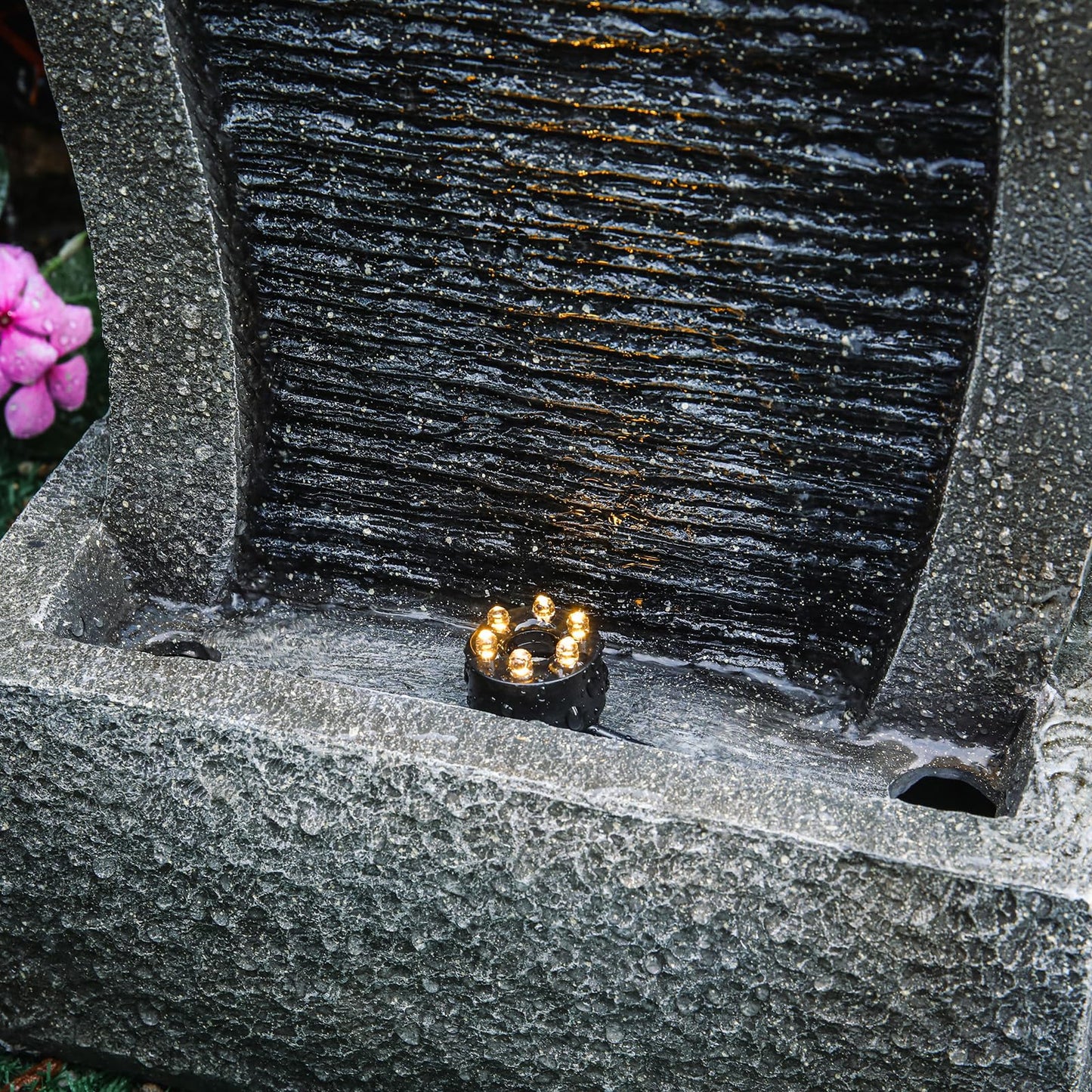 BTGGG Solar Water Feature Outdoor Solar Powered Garden Water Features Solar Water Fountain with Lights Solar Waterfall Decoration for the Garden Outdoor - Curved Solar Waterfall Fountain