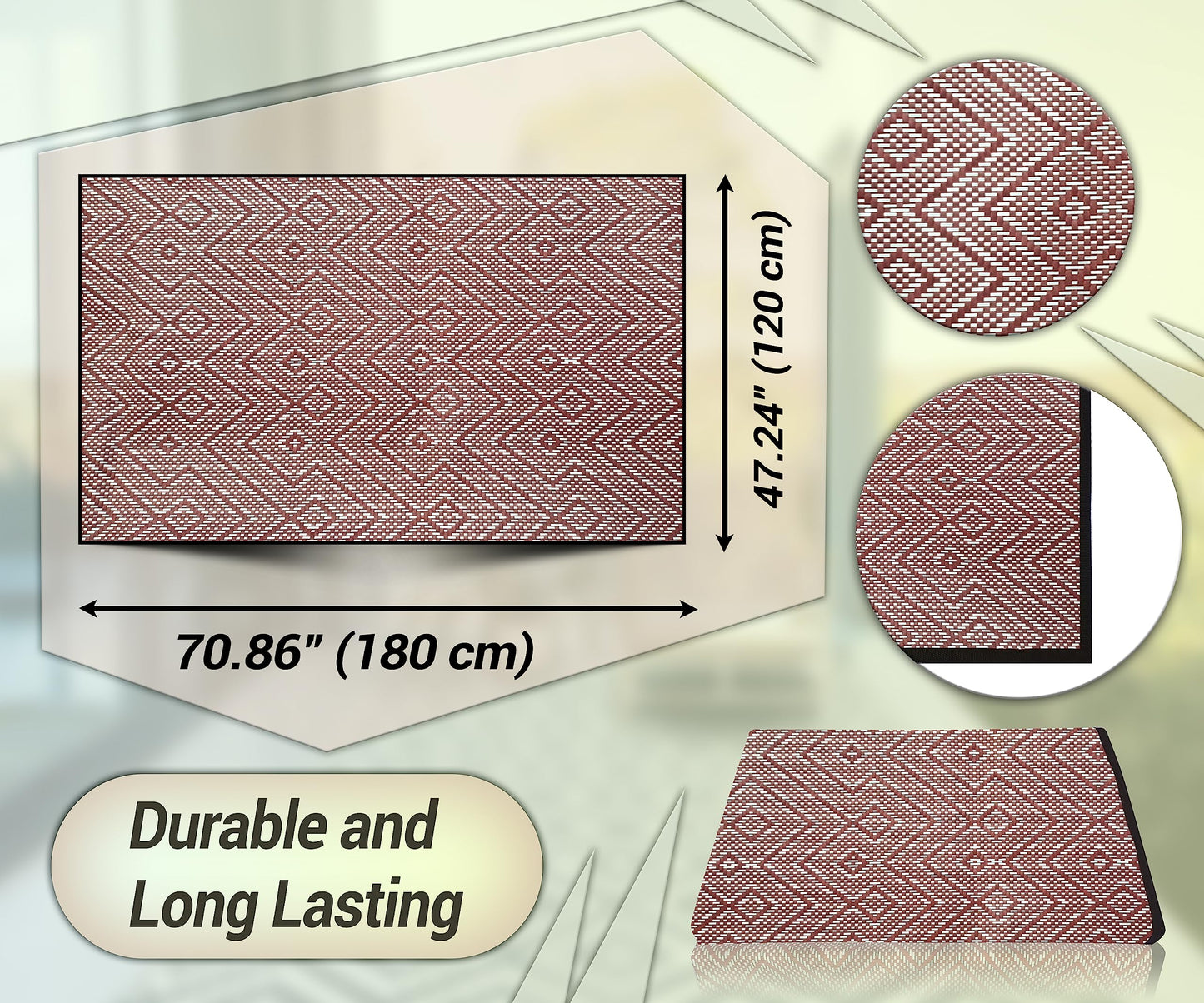 ARSUK Outdoor Rug Waterproof, 180x120cm, Picnic Blanket Lightweight Foldable Plastic Reversible Mat for Beach Camping Garden RV Patio Decking Balcony