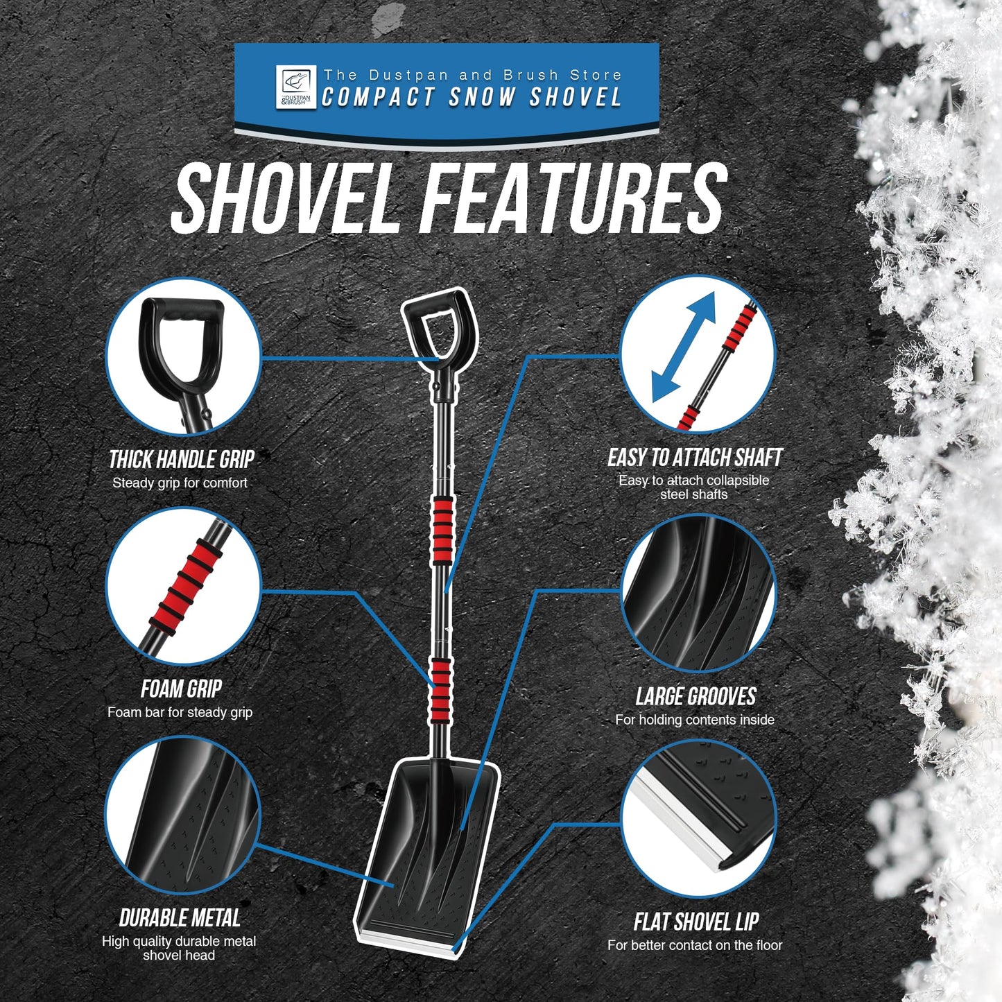 Travel Snow Shovel Heavy Duty with Detachable Multi Section Handle, Collapsible Snow Removal Tool for Car, Travel, Outdoor Camping, Garden etcs