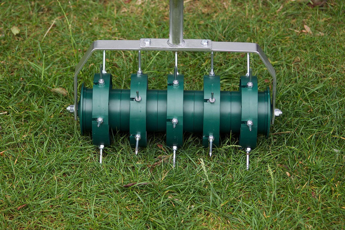 Greenkey Rolling Lawn Aerator, Manual 300mm Spiked Roller, Green, Mixed Materials, Compact Style