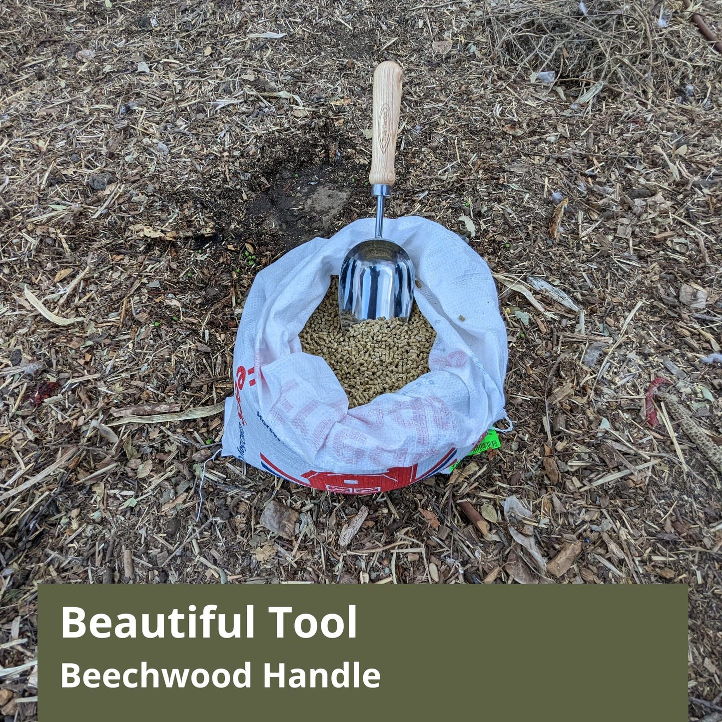 Giant 13.5” Stainless Steel Scoop with Long, Beautiful Wooden Handle. Perfect for Fertilizer and Compost in the Garden or use with Ice, Dry Goods, Pet Food or Feed. – By Truly Garden