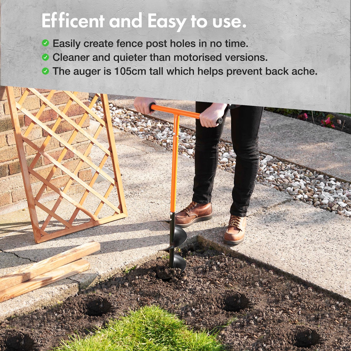 VonHaus Fence Post Auger – Manual Post Hole Digger for Gardening, Garden Flower Planting, Bulb Planting, Umbrellas, Ice, Mixing Fertilizer – 1050mm x 150mm