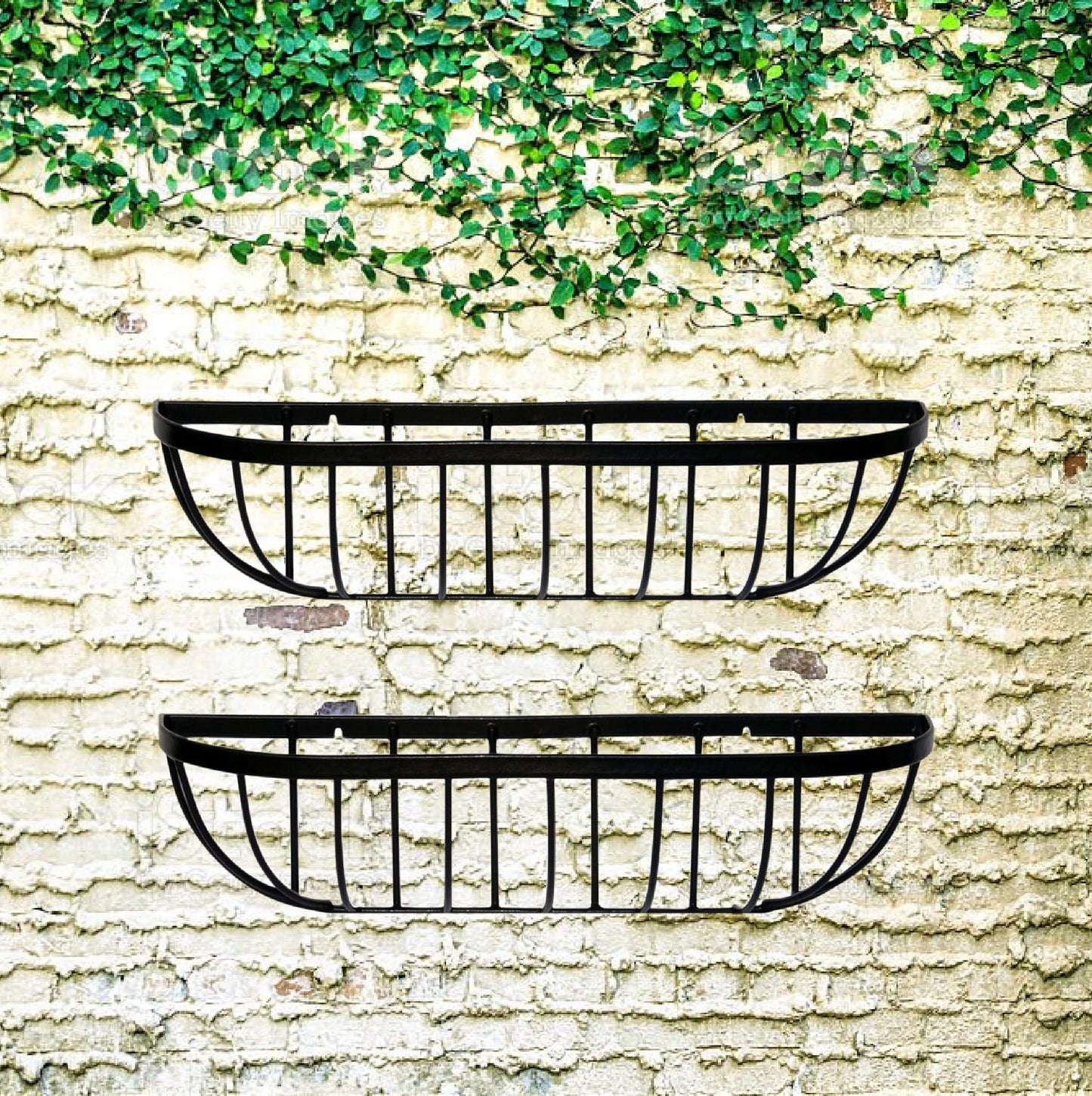 2 x 24 Inch Wall Trough Planter Black Wrought Iron Wall Mounted Garden Flower Basket
