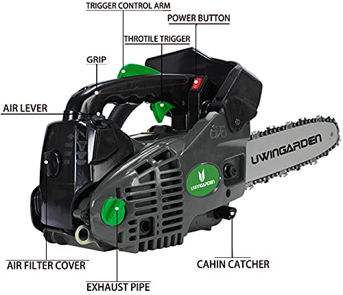 UWINGARDEN 26CC Mini Cordless Lightweight Top Petrol Portable Hand Easy Start Chainsaw, 10" Professional Handled Cordless 2 Stroke Chain Saw Garden Wood Cutting Tool