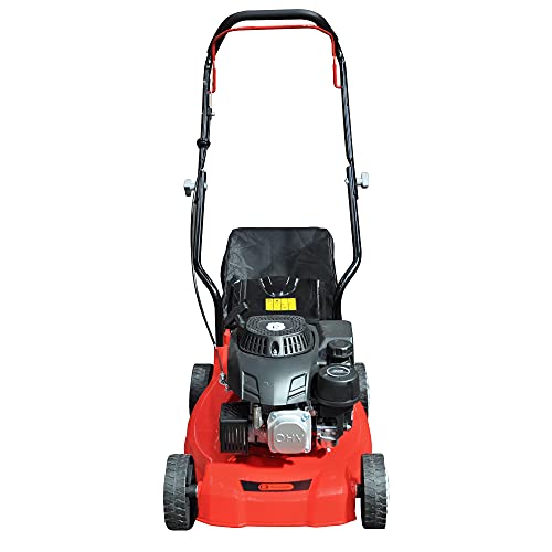 RocwooD Petrol Lawnmower Push 16" 132cc Mower Plus FREE Oil 39cm 390mm Cutting Width OHV Engine Mower Foldable Handles 35 Litre Grass Collector 2 Year Warranty Red