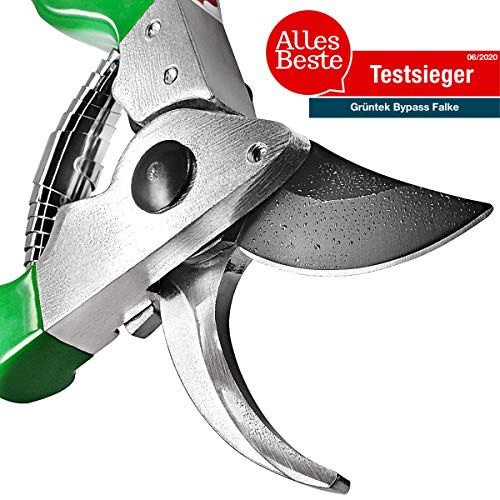GRÜNTEK Secateurs, Professional Garden Pruning Shears Falke, Bypass, SK5 Blade 48 mm, Teflon-Coated, Ergonomic Shape, Garden Pruner - Green