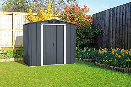 Duramax ECO 6' x 4' Hot-Dipped Galvanized Metal Garden Shed - Anthracite with Off-White Trimmings - 15 Years Warranty