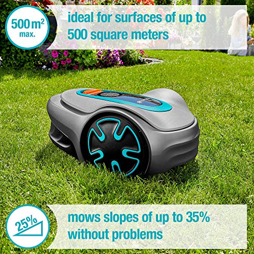 Gardena Robotic Mower SILENO minimo 500 m²: Intelligent lawn mower with excellent connectivity, programmable with the Gardena Bluetooth® app, UK version (15202-28)