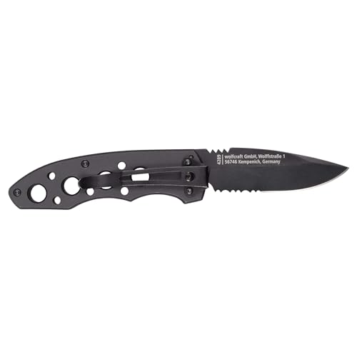 Wolfcraft Leisure Knife with Folding Blade I 4289000 I Versatile leisure knife for hobby and camping - 75 mm blade with serrated cutting edge